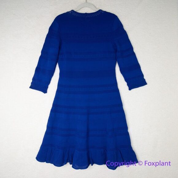 New! Eliza J Textured Fit & Flare Dress sweater knit in Cobalt blue, size L - Picture 11 of 15